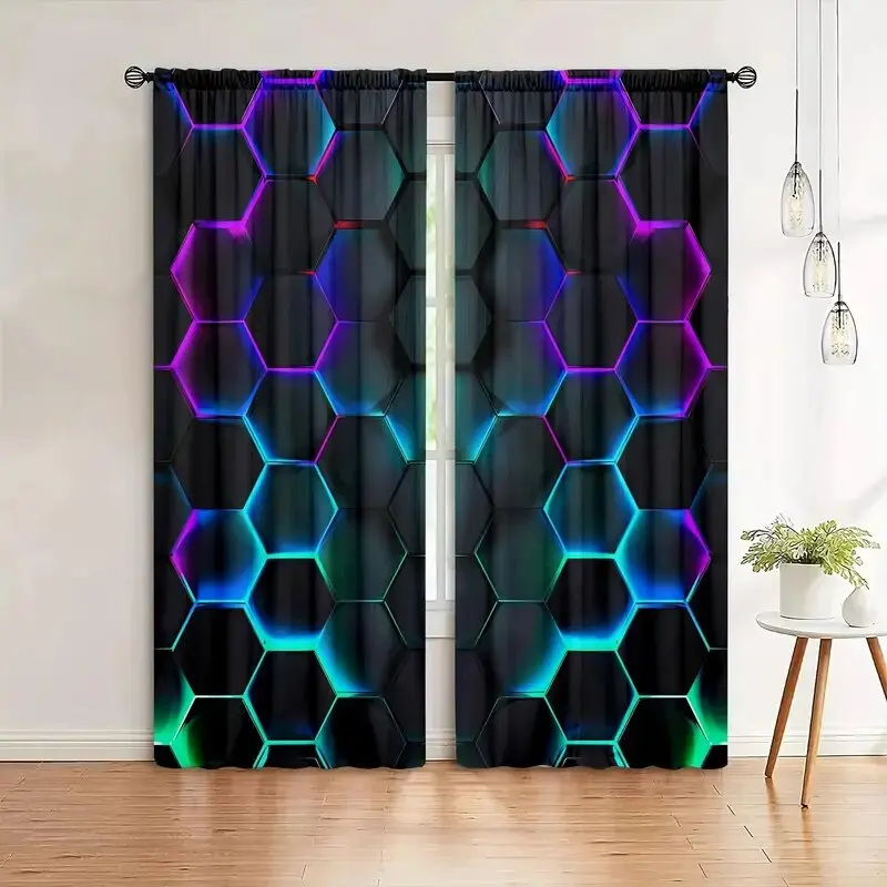 2pcs Hexagon Tech Curtains wit - مراجعة Tech Office Youtube وسعره