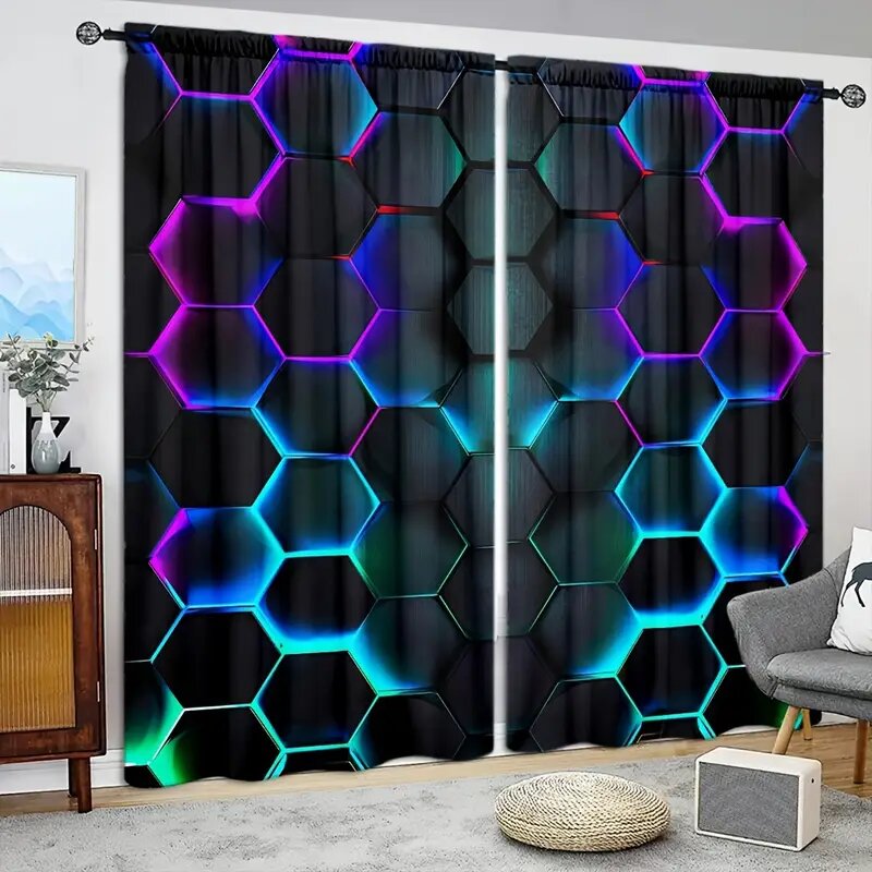 2pcs Hexagon Tech Curtains wit - مراجعة Tech Office Youtube وسعره