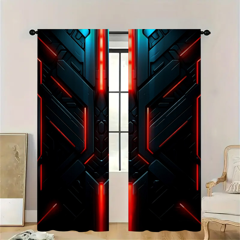2pcs Tech Geometric Curtains w - مراجعة Tech Office Youtube وسعره
