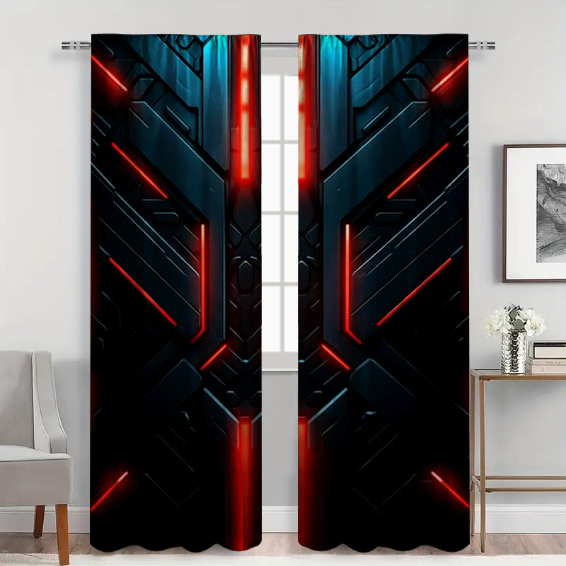 2pcs Tech Geometric Curtains w - مراجعة Tech Office Youtube وسعره