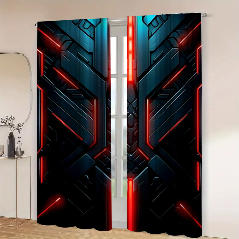 2pcs Tech Geometric Curtains w - مراجعة Tech Office Youtube وسعره