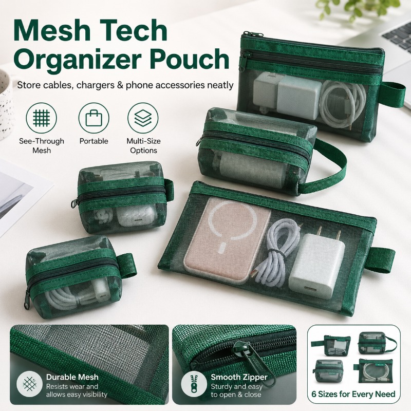 6PCS Mesh Tech Organizer Pouch - مراجعة Office Tech Backpack وسعره