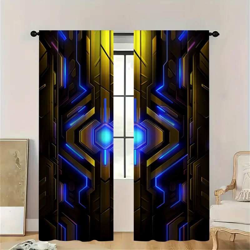 2pcs Geometric Tech Curtains w - مراجعة Tech Office Youtube وسعره