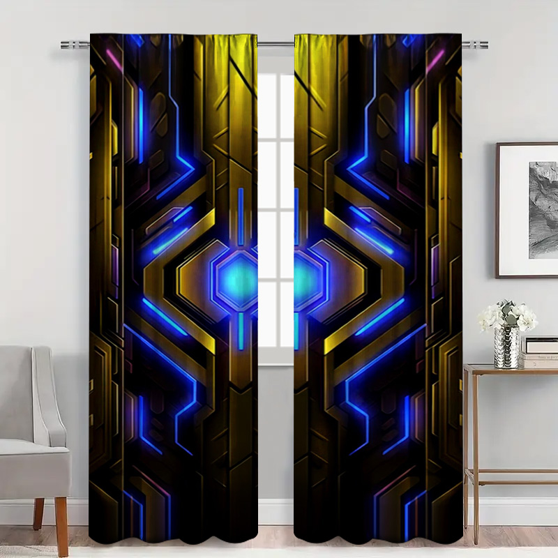 2pcs Geometric Tech Curtains w - مراجعة Tech Office Youtube وسعره