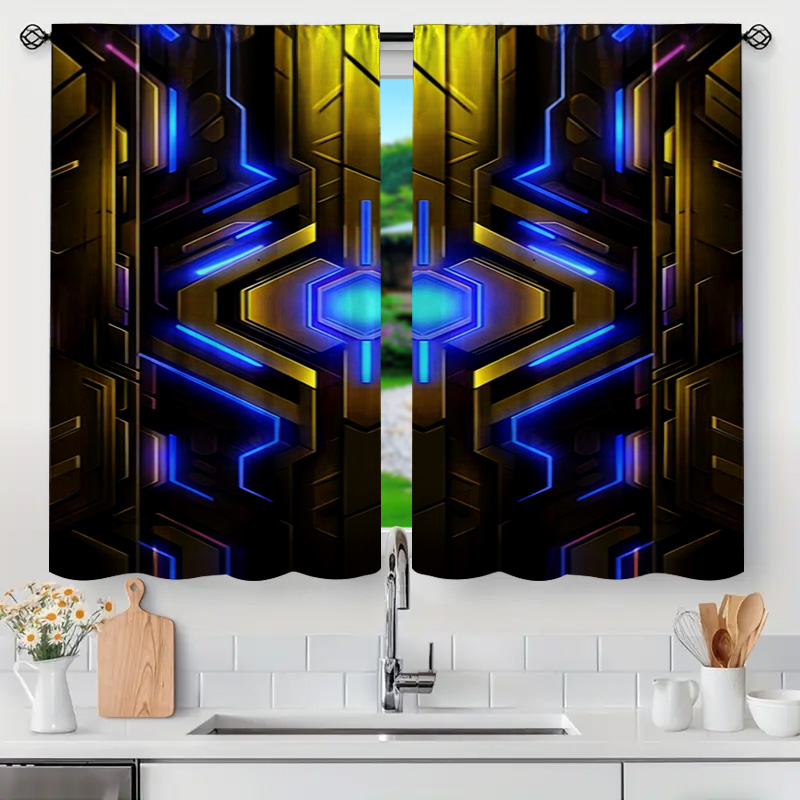 2pcs Geometric Tech Curtains w - مراجعة Tech Office Youtube وسعره