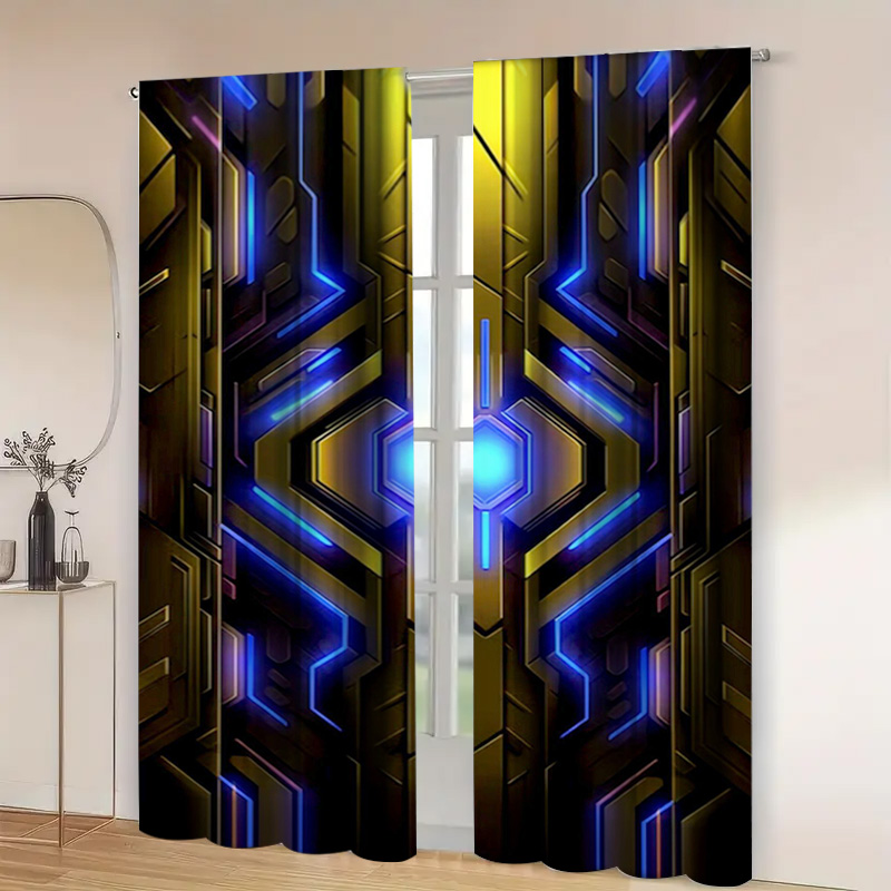 2pcs Geometric Tech Curtains w - مراجعة Tech Office Youtube وسعره