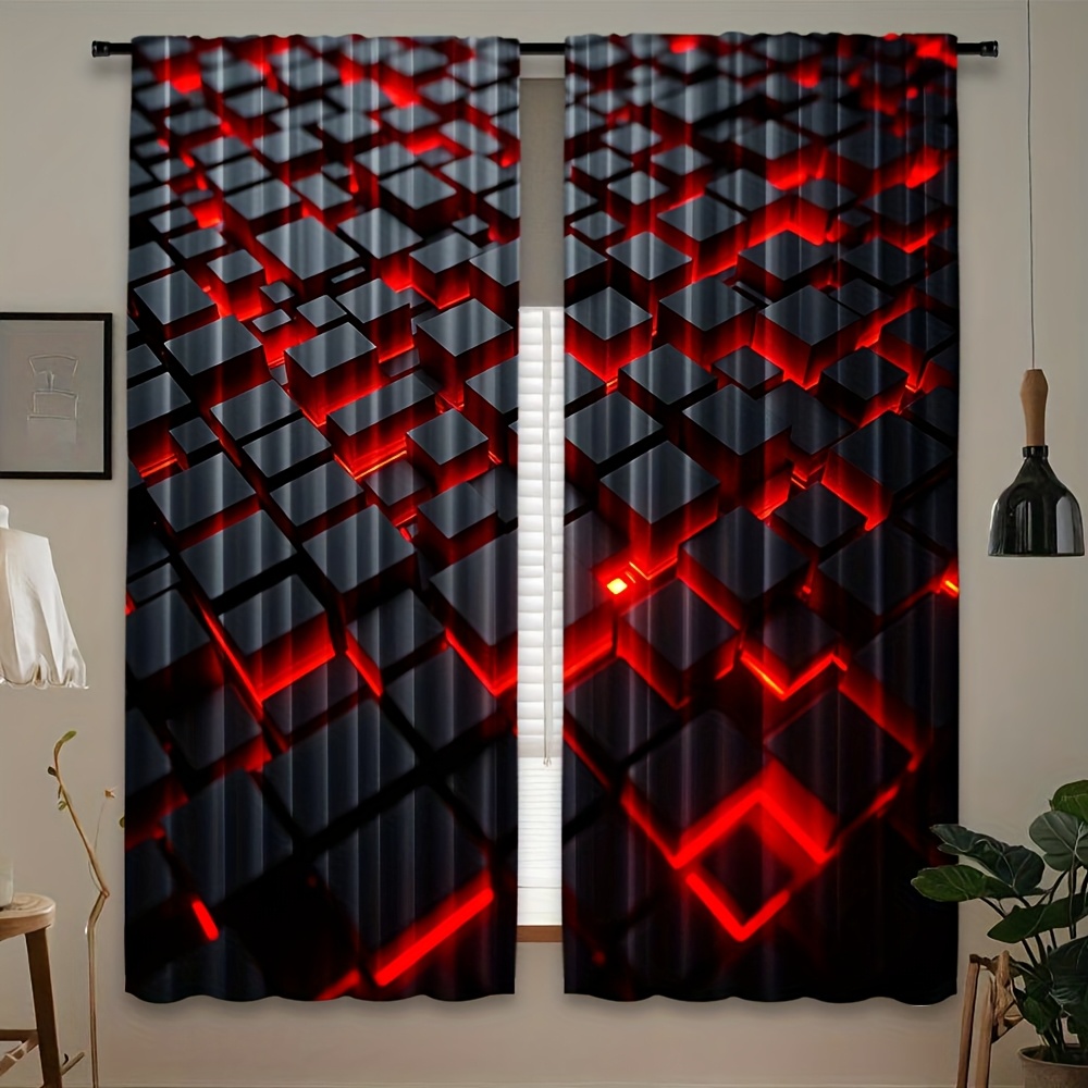2pcs Geometric Curtains Red Bl - مراجعة Tech Office Youtube وسعره