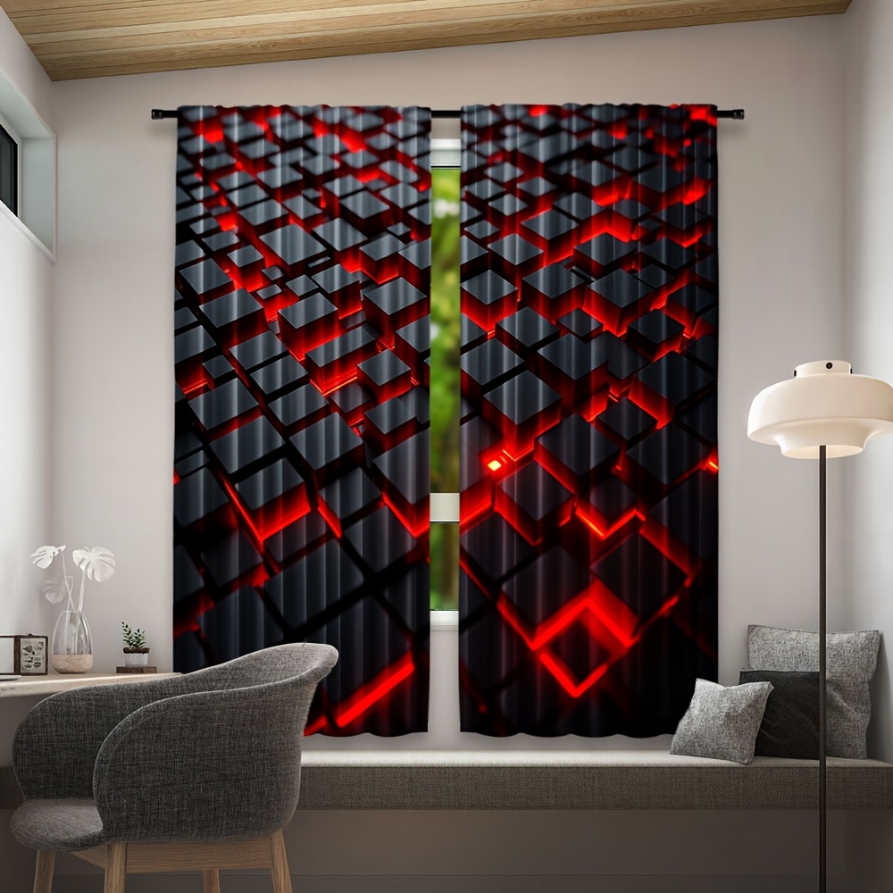 2pcs Geometric Curtains Red Bl - مراجعة Tech Office Youtube وسعره
