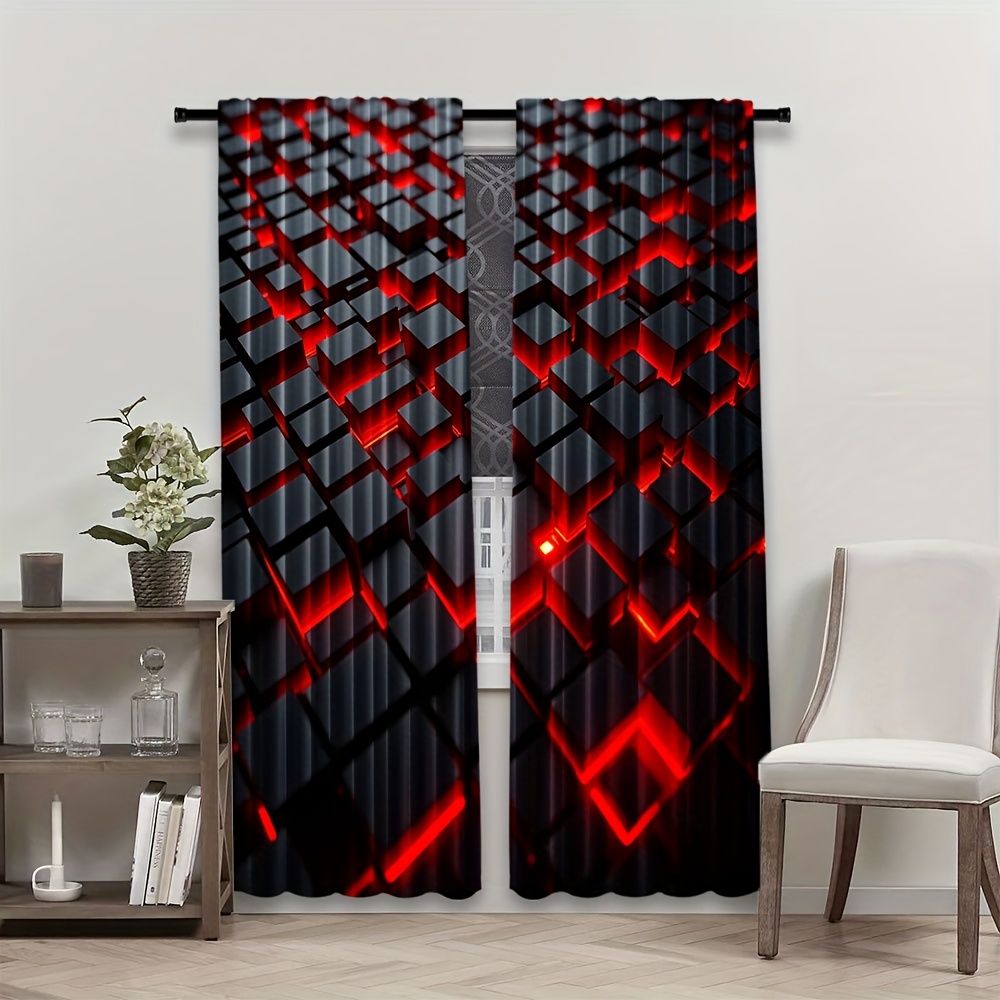 2pcs Geometric Curtains Red Bl - مراجعة Tech Office Youtube وسعره